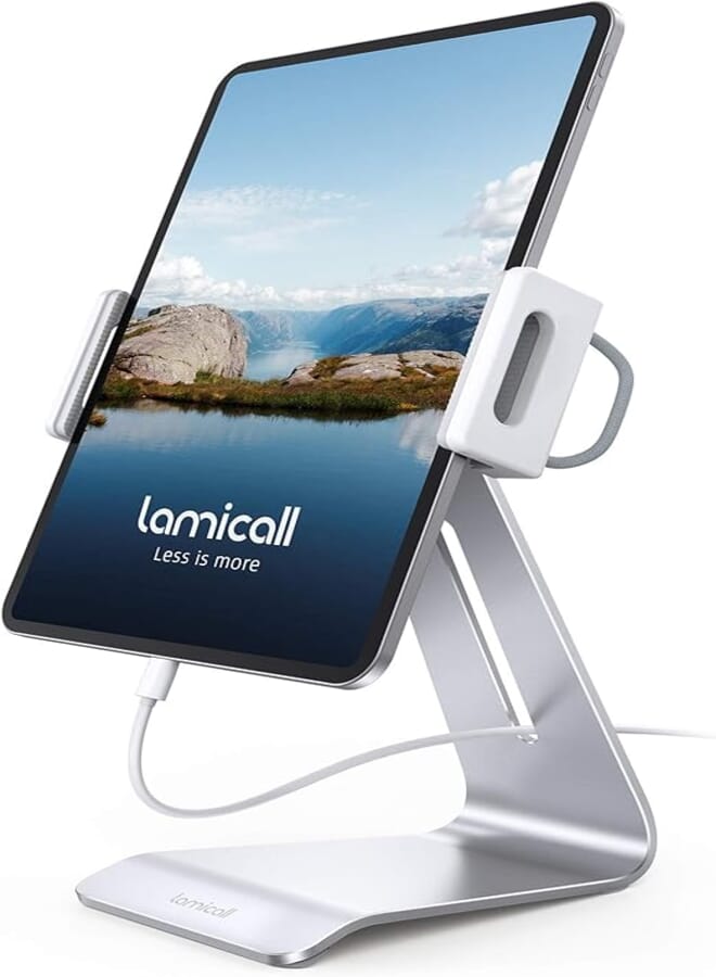 Lamicall Tablet & Phone Stand, Adjustable Tablet Holder - Universal 360 Rotation Holder, Stand for Switch, Tab, iPhone, and Tablet with 4.7-13 Inch (Silver)